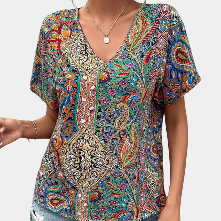 IRIS - V-Neck Graphic Blouse for Women