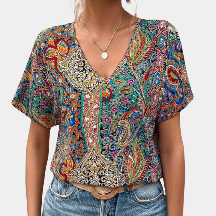 IRIS - V-Neck Graphic Blouse for Women