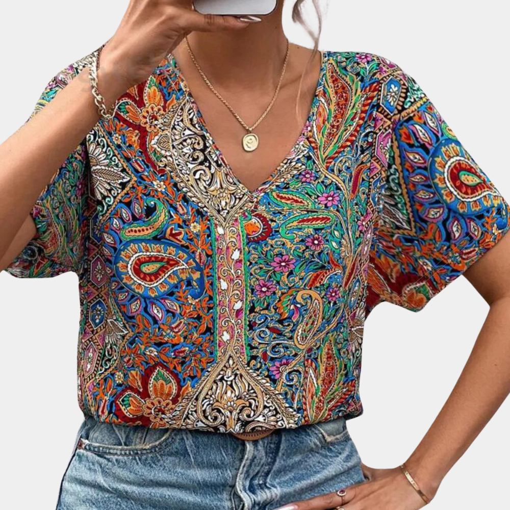 IRIS - V-Neck Graphic Blouse for Women