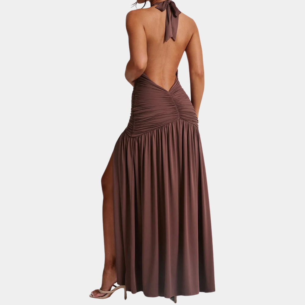 ZEMI - Elegant Pleated Halter Dress for Women