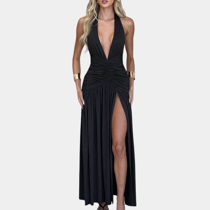 ZEMI - Elegant Pleated Halter Dress for Women