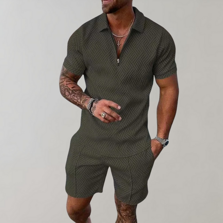 Groene zomerset met polo shirt en korte broek voor heren