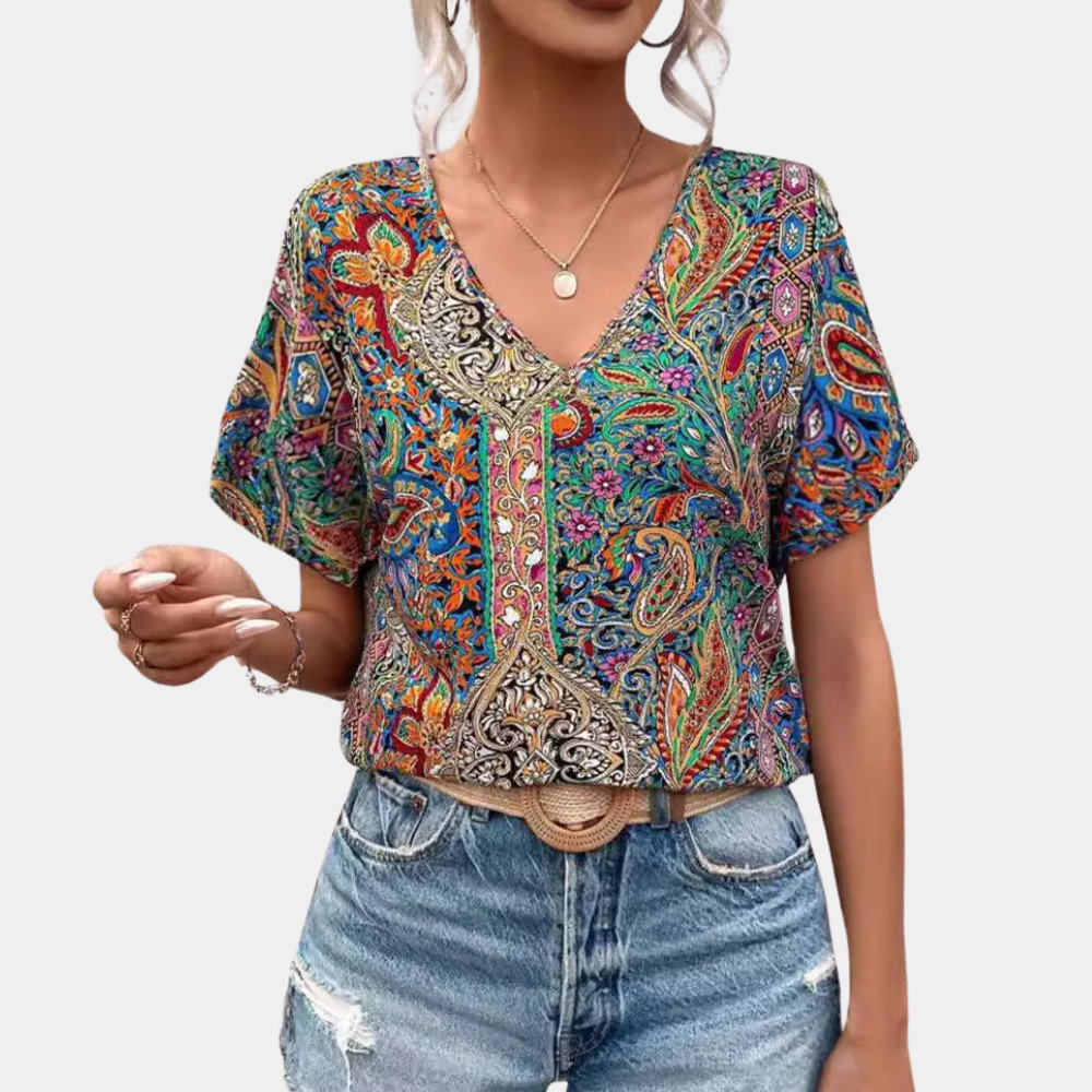 IRIS - V-Neck Graphic Blouse for Women