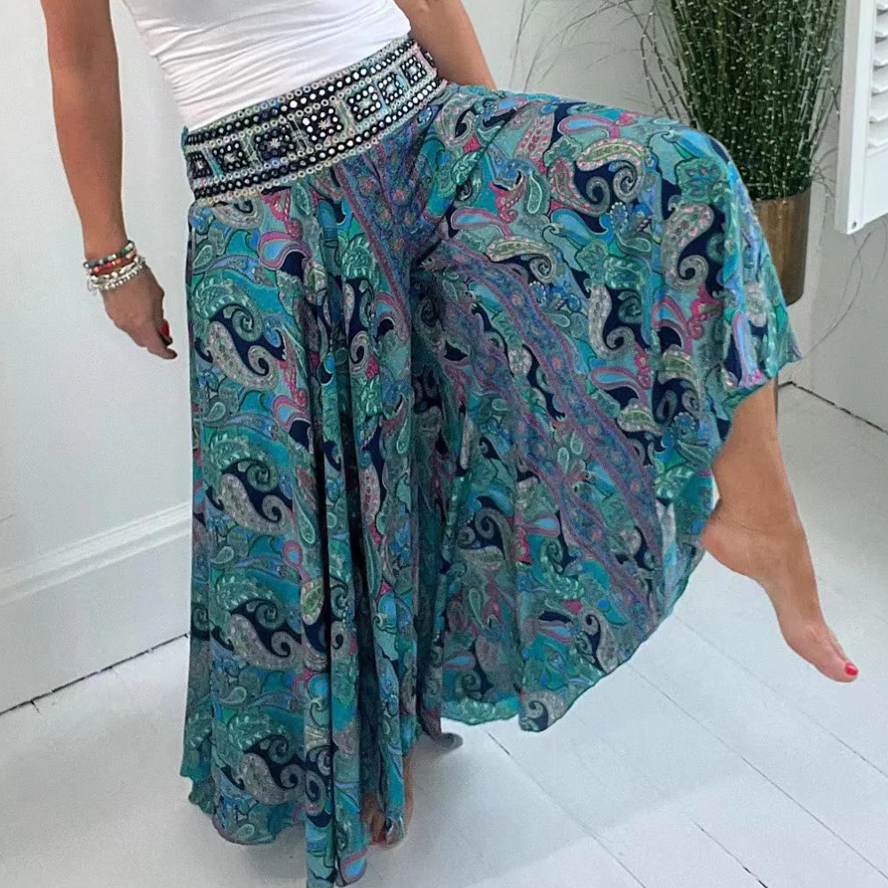 JANETT - Wide-Leg Bohemian Print Trousers for Women