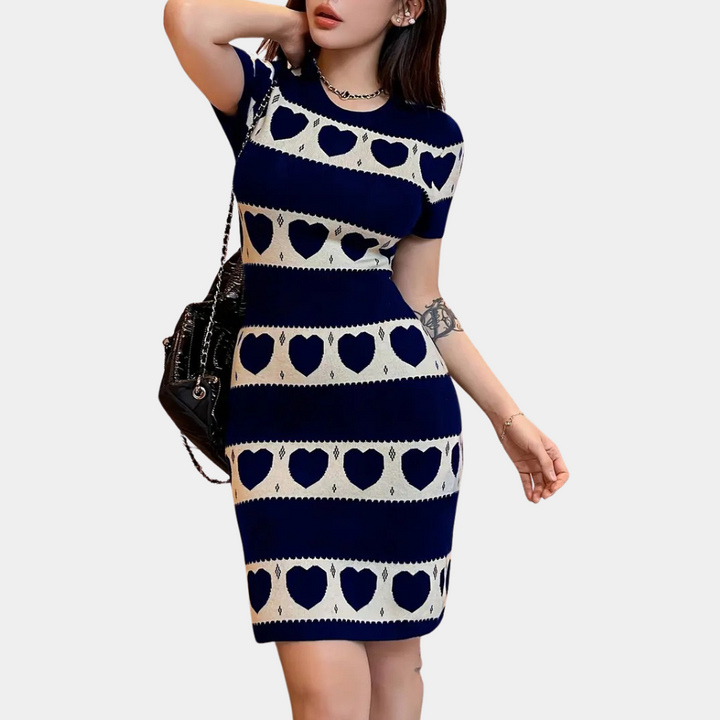 CELLEEN - Knit Dress with Heart Design for Women