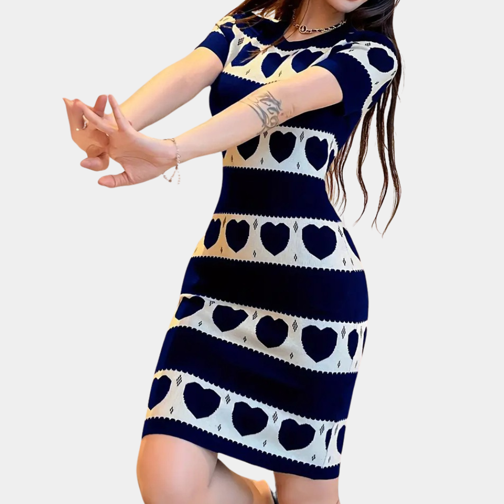 CELLEEN - Knit Dress with Heart Design for Women