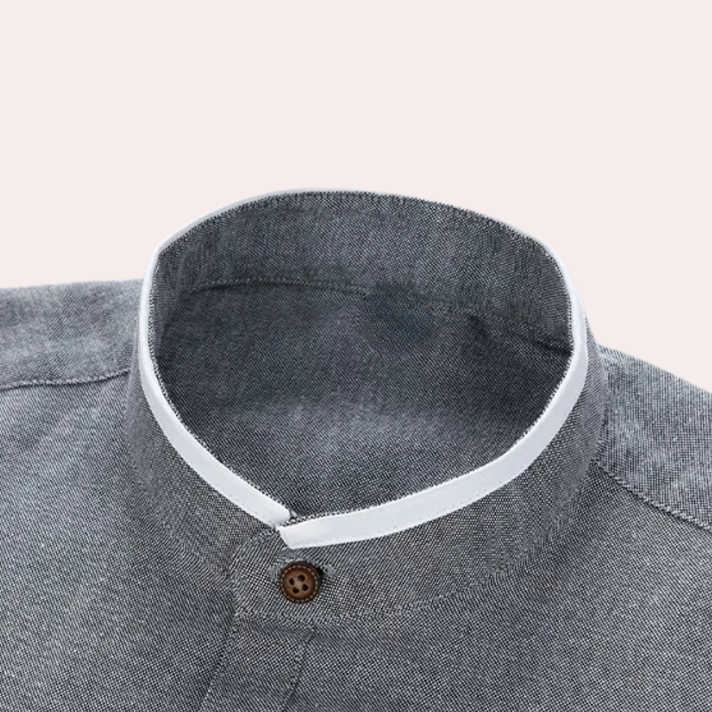 SHAEDON - Short Sleeve Shirt with Stand-Up Collar for Males