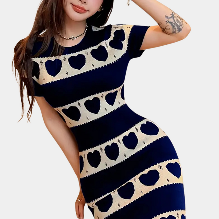 CELLEEN - Knit Dress with Heart Design for Women